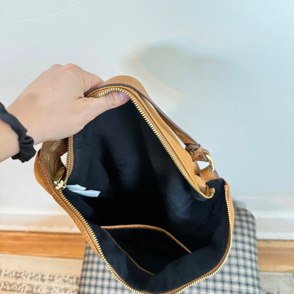 Zara Woman Convertible Slouchy Pebbled Leather Hobo Backpack Size Large Tan